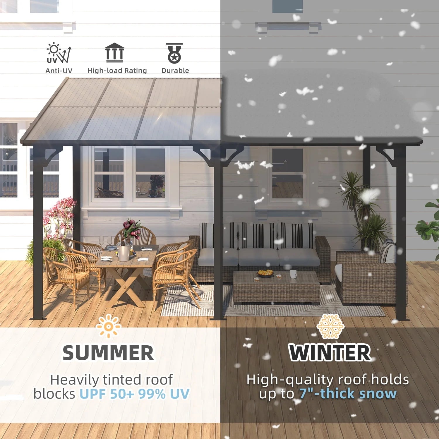 Aecojoy 10 ft. x 14 ft. Dark Gray Aluminum Patio Cover Nibeza Style