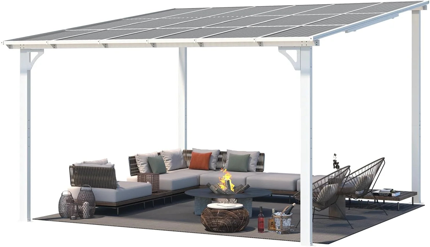 Aecojoy 12 ft x 12 ft White Aluminum Pergola with Canopy Nibeza Style