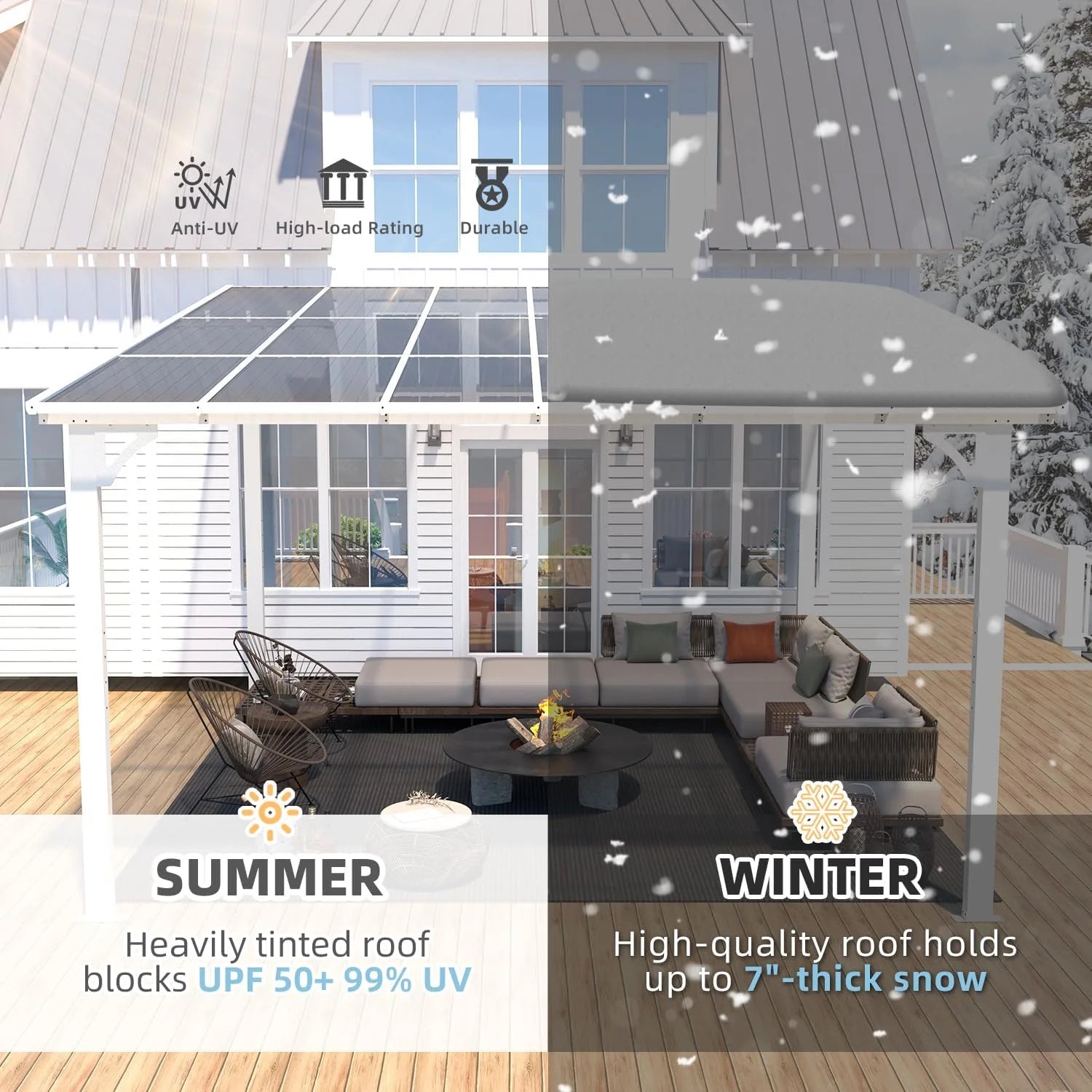 Aecojoy 12 ft x 12 ft White Aluminum Pergola with Canopy Nibeza Style