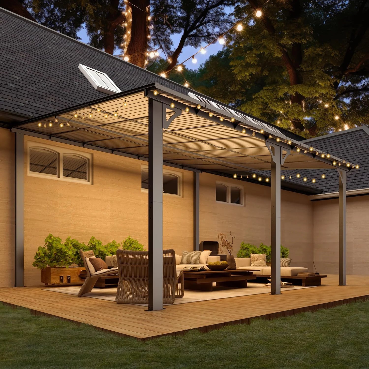 Aecojoy 14×12 ft Aluminum Pergola with Canopy Nibeza Style