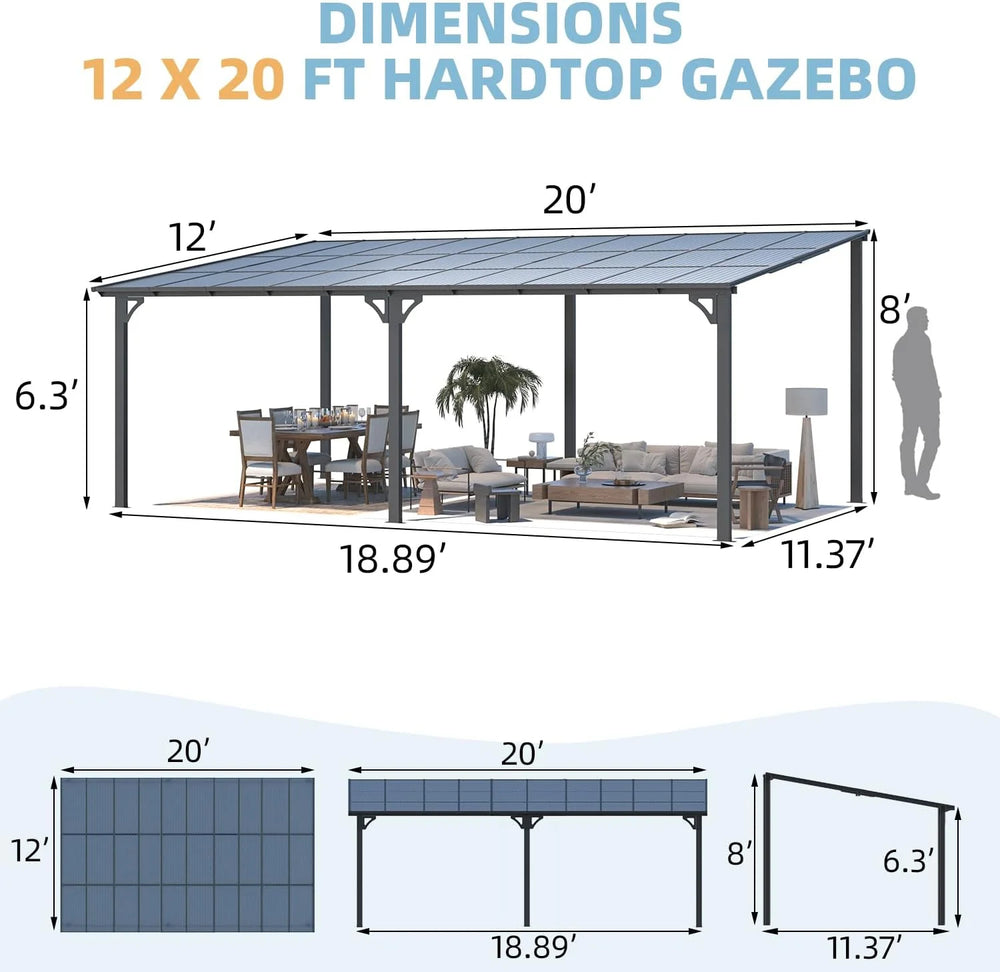 Aecojoy 20’x12′ Wall Mounted Gazebos Pergola Nibeza Style