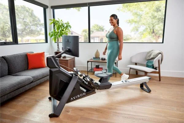 Aviron Strong Series Rower: 22″ HD Touchscreen, Dual Air & Magnetic Resistance up to 100 lbs. Game-Based Workouts, Streaming, Compact Design Nibeza Style