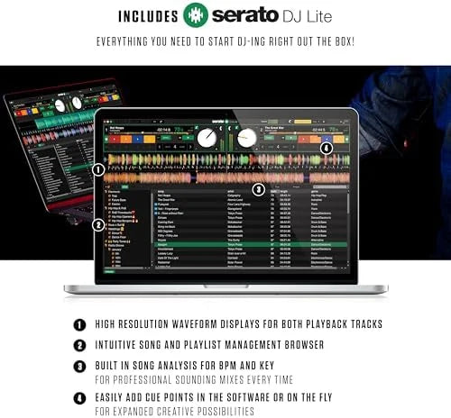 Numark Mixtrack Platinum FX Serato DJ Controller with Jog Wheel Displays, 4 Decks, Mixer, Effects Paddles and (Audio Interface) Nibeza Style
