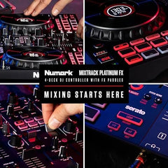 Numark Mixtrack Platinum FX Serato DJ Controller with Jog Wheel Displays, 4 Decks, Mixer, Effects Paddles and (Audio Interface) Nibeza Style