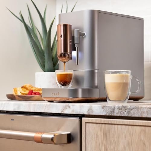 Café Affetto Automatic Espresso Machine + Milk Frother | Built-In & Adjustable Espresso Bean Grinder | One-Touch Brew in 90 Seconds | Steel Silver, 1.2 Liter, (C7CEBBS2RS3) Nibeza Style