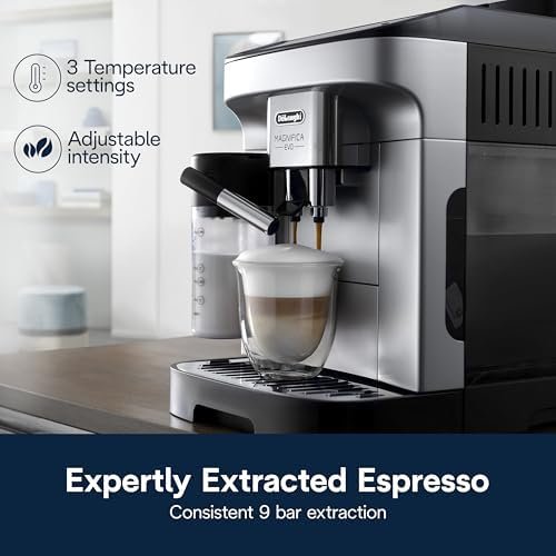 De’Longhi Magnifica Evo Automatic Espresso & Coffee Machine with Auto Milk Frother, Built-in Grinder & Auto-Clean Function – For Latte, Cappuccino, Americano, Iced Coffee, ECAM29084SB , Silver Nibeza Style