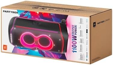 JBL Partybox Ultimate – Multi Purpose Party Speaker, with Wi-fi & Bluetooth Connectivity, Wireless, Lightshow, IPx4 Slashproof, Dual Mic & Guitar Inputs, Handle & Sturdy Wheels, Black Nibeza Style