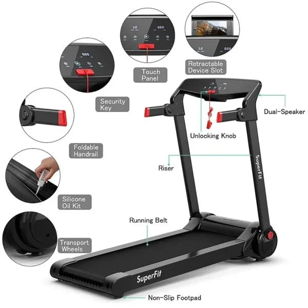 Costway SuperFit 3HP Folding Electric Treadmill Running Machine w/ Speaker Nibeza Style