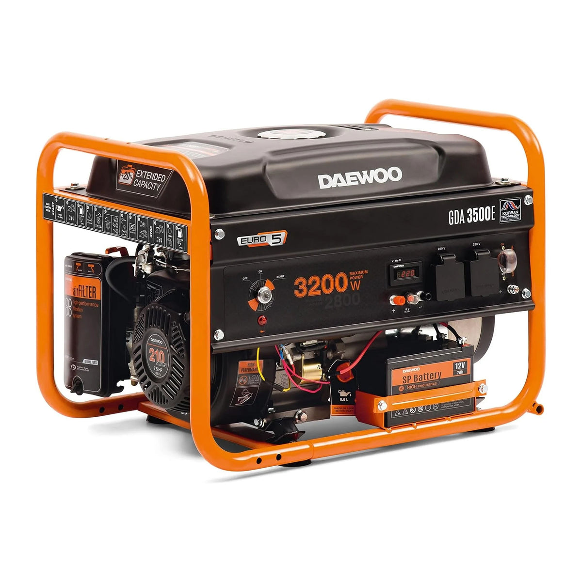 Daewoo GDA 3500E 2800W 18L Petrol Generator Black, Orange Nibeza Style