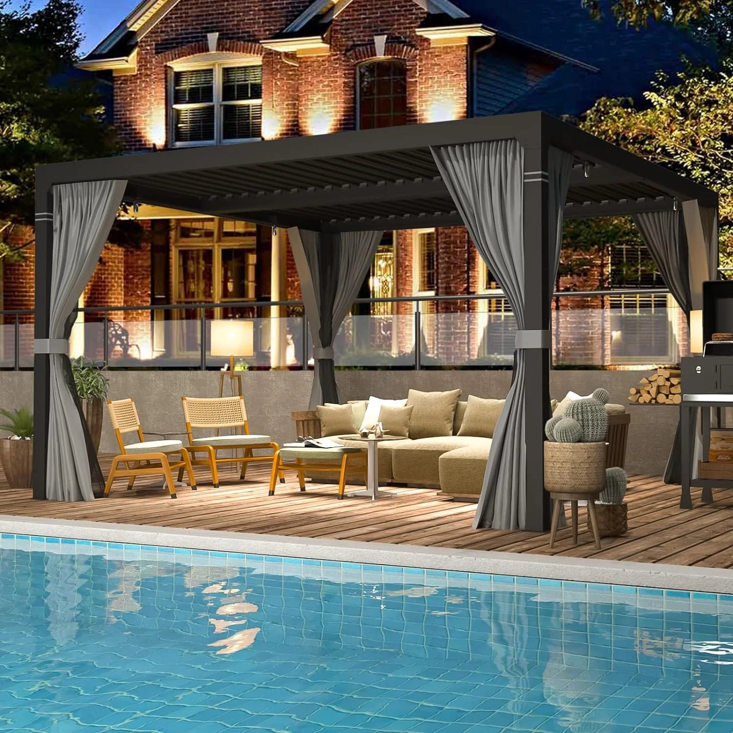 EROMMY 10 ft. W x 10 ft. D Outdoor Louvered Pergola Nibeza Style