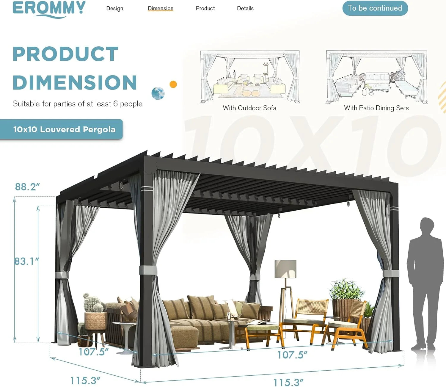 EROMMY 10 ft. W x 10 ft. D Outdoor Louvered Pergola Nibeza Style