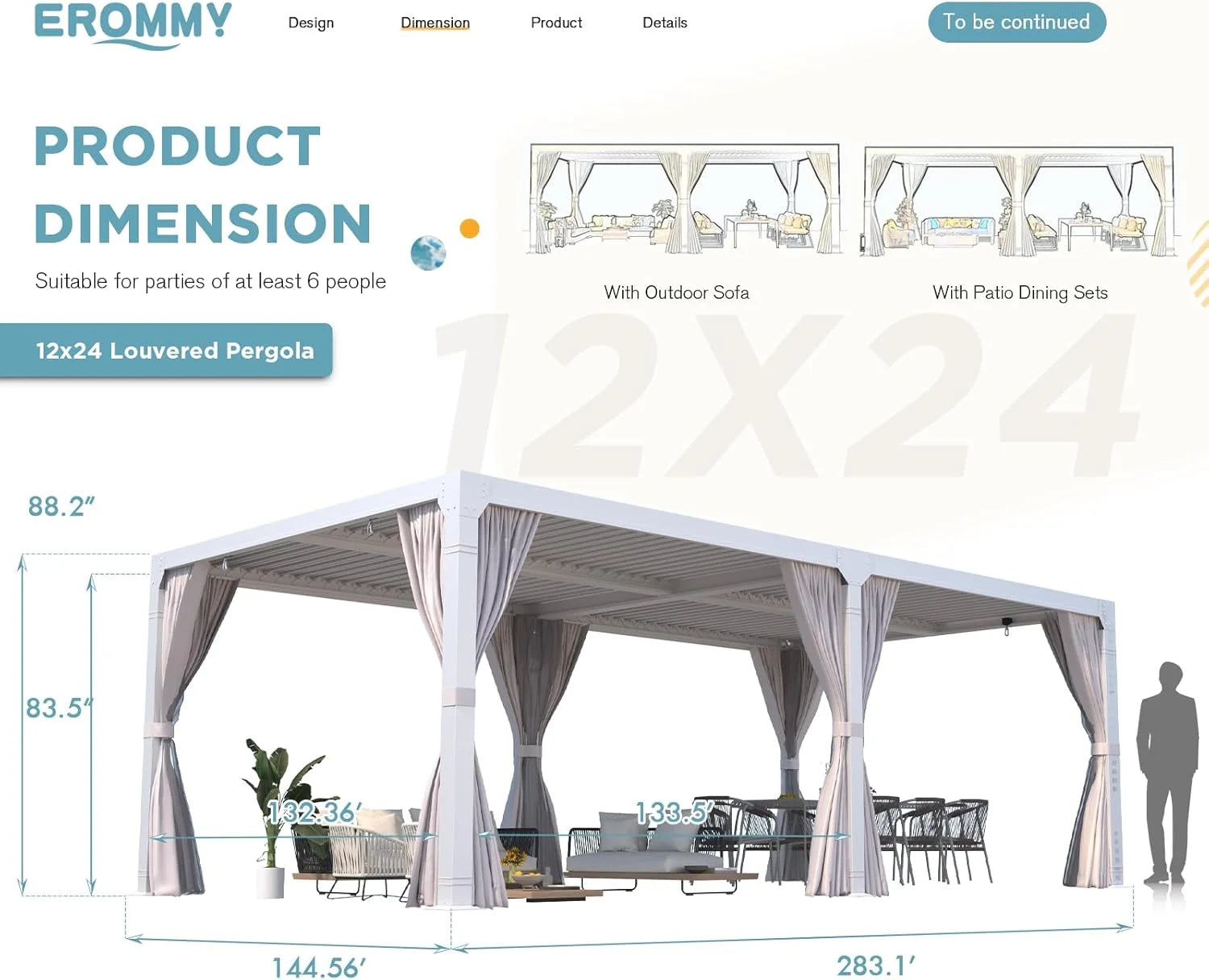 EROMMY 12’x24′ Outdoor Louvered Pergola Gazebo Nibeza Style