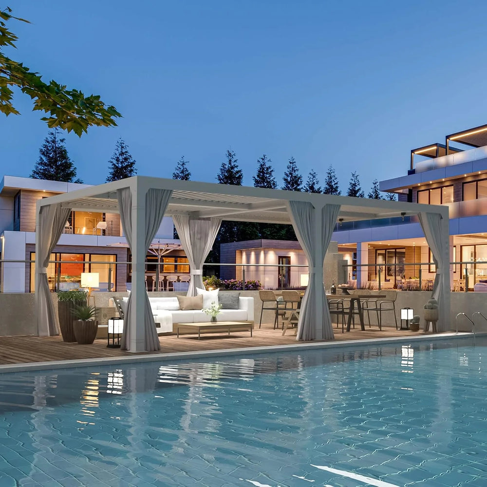 Erommy Outdoor Louvered Pergola Gazebo with Adjustable Aluminum Rainproof Roof Nibeza Style