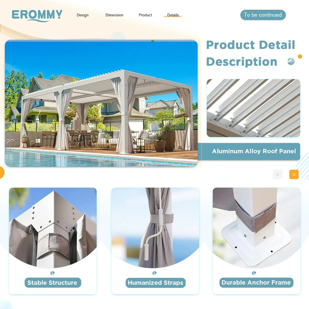 Erommy Outdoor Louvered Pergola Gazebo with Adjustable Aluminum Rainproof Roof Nibeza Style
