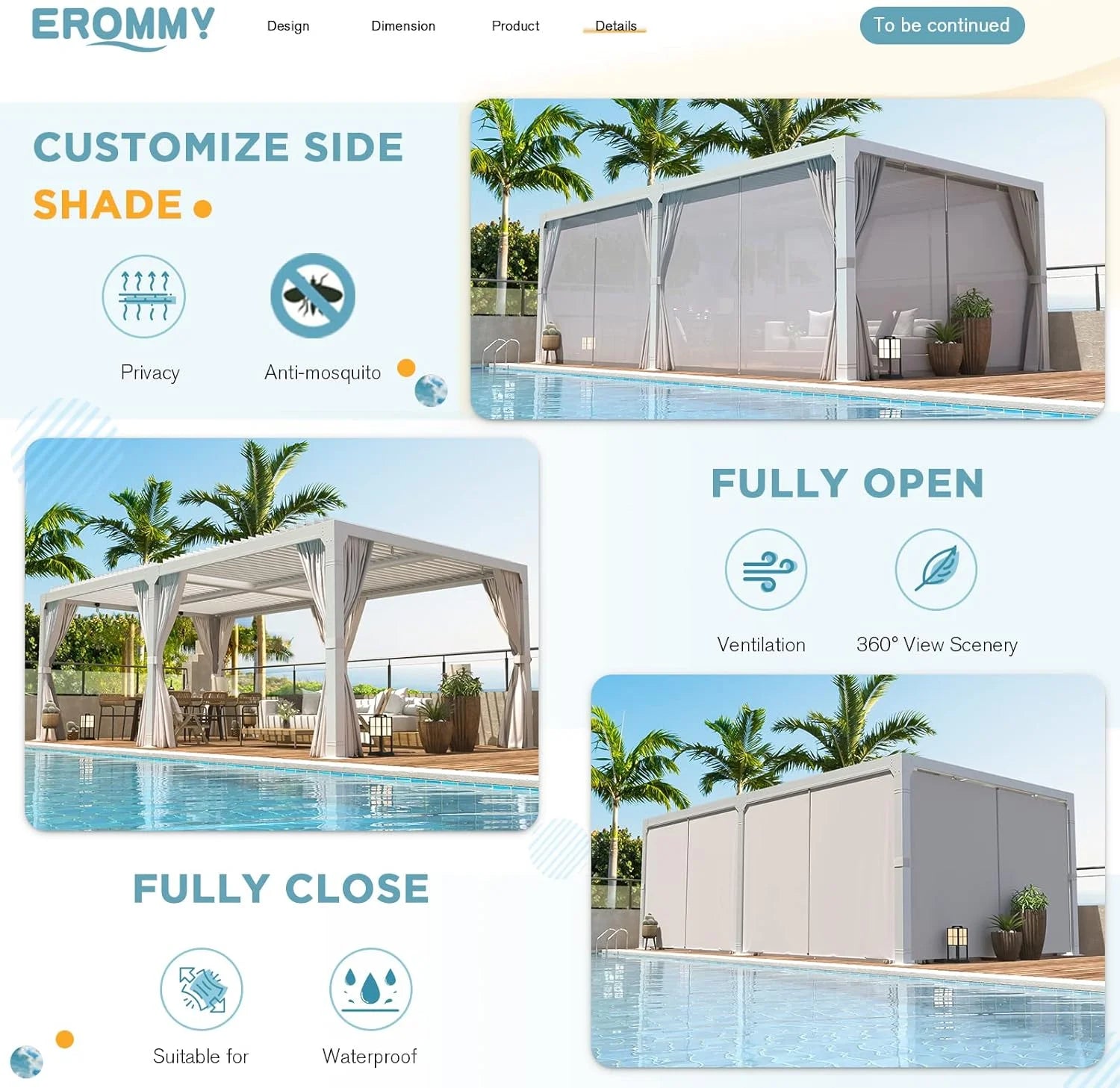 Erommy Outdoor Louvered Pergola Gazebo with Adjustable Aluminum Rainproof Roof Nibeza Style