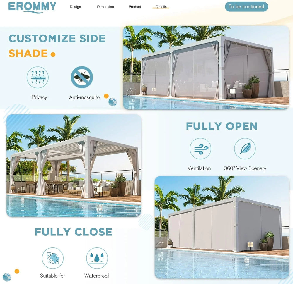 Erommy Outdoor Louvered Pergola Gazebo with Adjustable Aluminum Rainproof Roof Nibeza Style