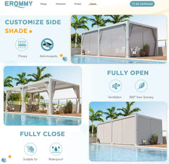 Erommy Outdoor Louvered Pergola Gazebo with Adjustable Aluminum Rainproof Roof Nibeza Style