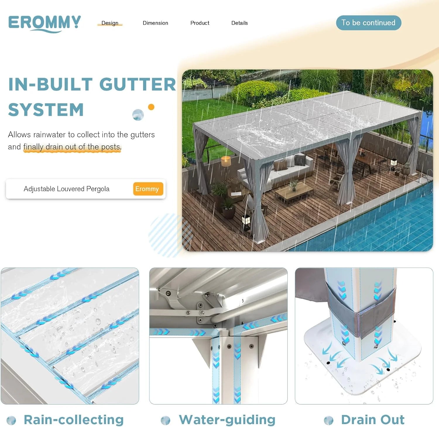 Erommy Outdoor Louvered Pergola Gazebo with Adjustable Aluminum Rainproof Roof Nibeza Style