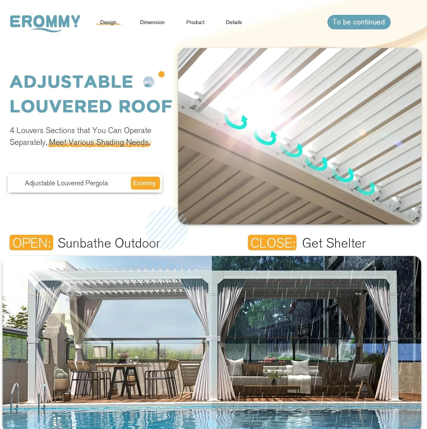 Erommy Outdoor Louvered Pergola Gazebo with Adjustable Aluminum Rainproof Roof Nibeza Style