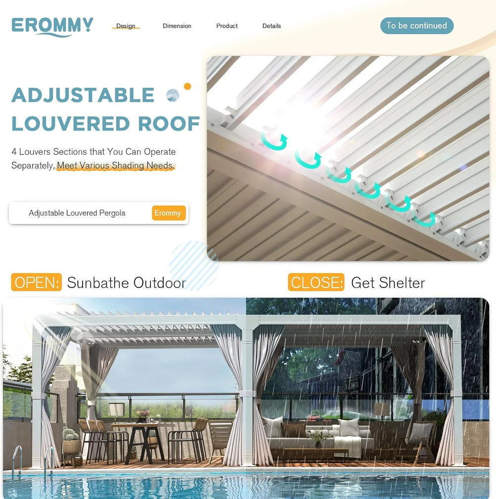Erommy Outdoor Louvered Pergola Gazebo with Adjustable Aluminum Rainproof Roof Nibeza Style