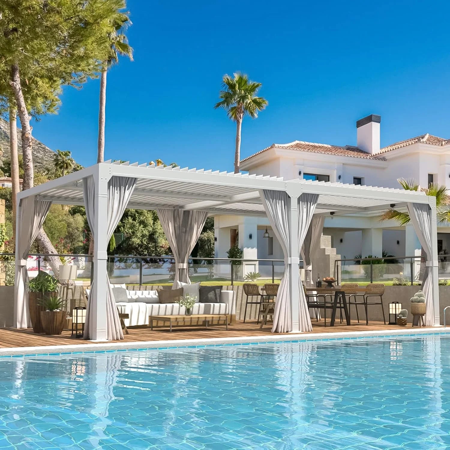 Erommy Outdoor Louvered Pergola Gazebo with Adjustable Aluminum Rainproof Roof Nibeza Style