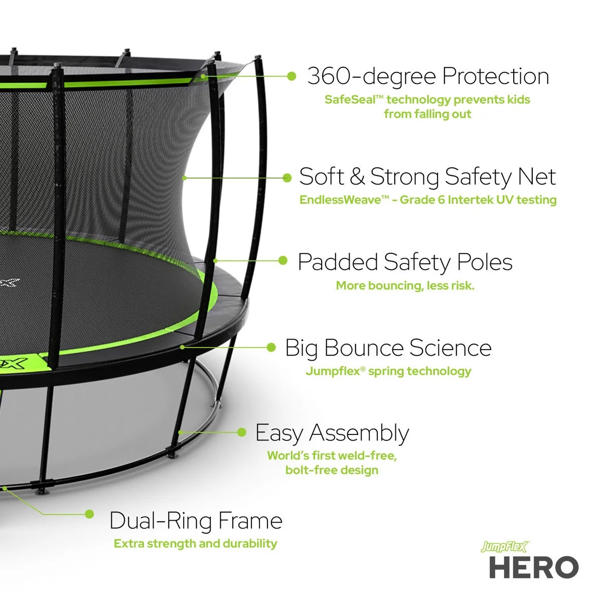 JumpFlex Hero Round Outdoor Backyard Trampoline Nibeza Style