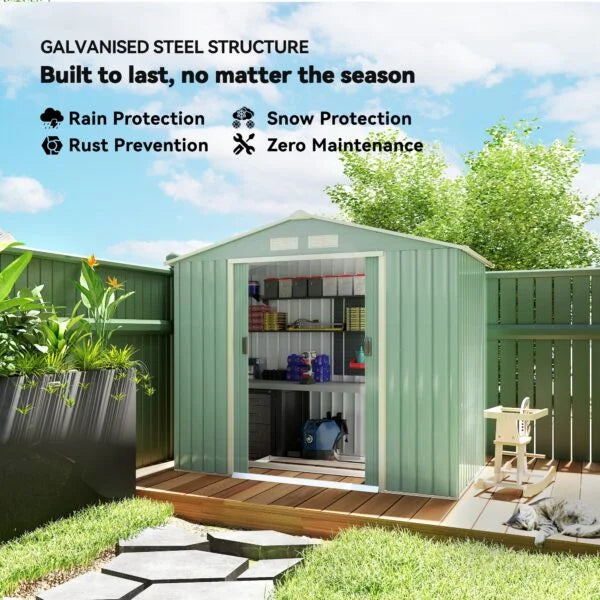 Outsunny 7ft x 4ft Lockable Garden Metal Storage Shed Large Patio Roofed Tool Storage Building Foundation Sheds Box Nibeza Style