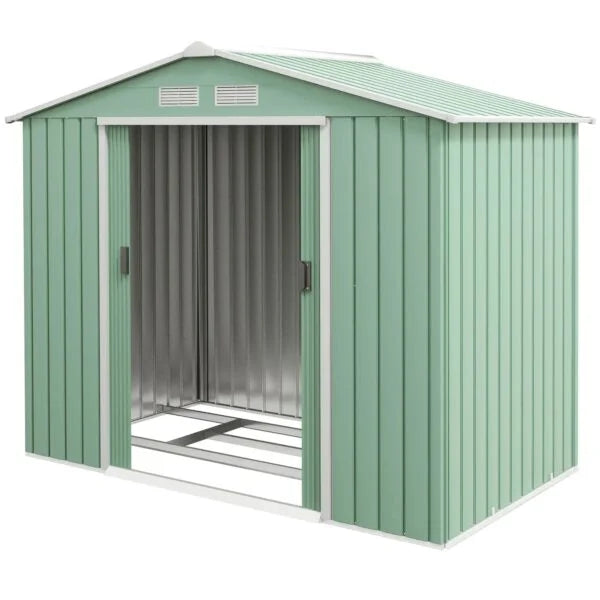 Outsunny 7ft x 4ft Lockable Garden Metal Storage Shed Large Patio Roofed Tool Storage Building Foundation Sheds Box Nibeza Style