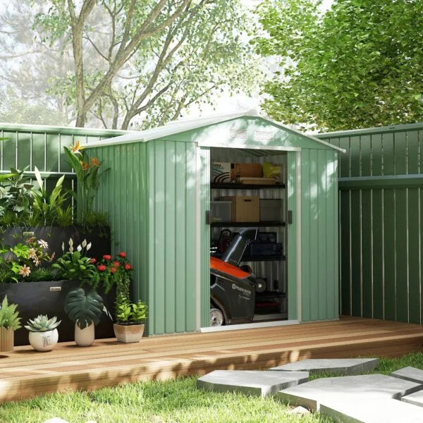 Outsunny 7ft x 4ft Lockable Garden Metal Storage Shed Large Patio Roofed Tool Storage Building Foundation Sheds Box Nibeza Style