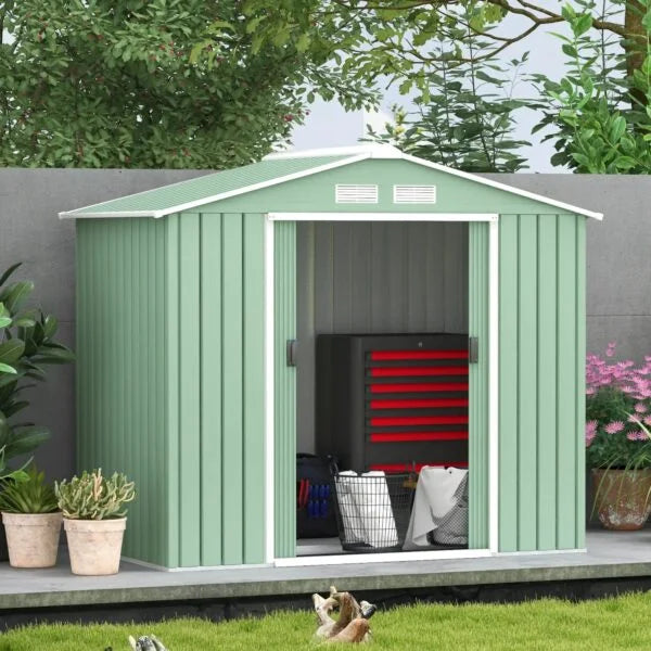 Outsunny 7ft x 4ft Lockable Garden Metal Storage Shed Large Patio Roofed Tool Storage Building Foundation Sheds Box Nibeza Style