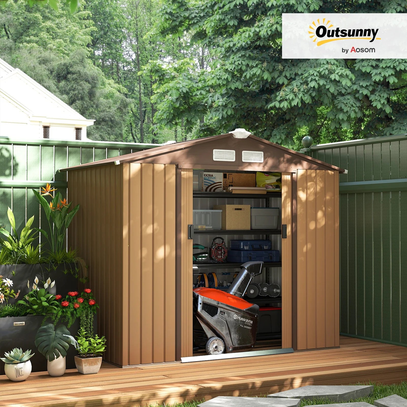 Outsunny 2 x 1 m Steel Shed Outdoor Garden Shed Large Patio Roofed Tool Metal Storage Building Foundation Sheds Nibeza Style