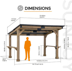 SUNJOY 10 ft. x 12 ft. Matte Black Cedar Framed Wooden Gazebo Nibeza Style
