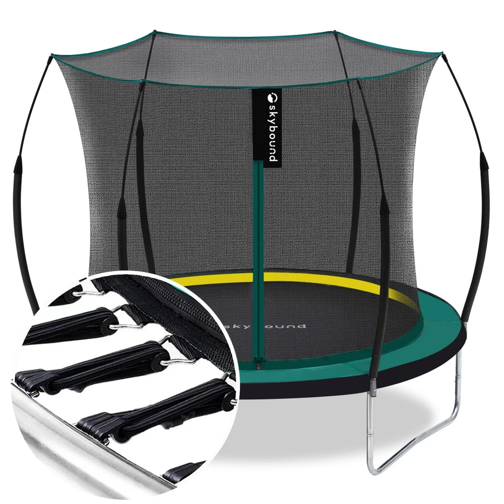 SkyBound 6ft outdoor Trampoline without springs, toddler springless trampoline with net for Kids and Adults, springless Trampoline with Enclosure for Backyard Indoor and Outdoor Nibeza Style
