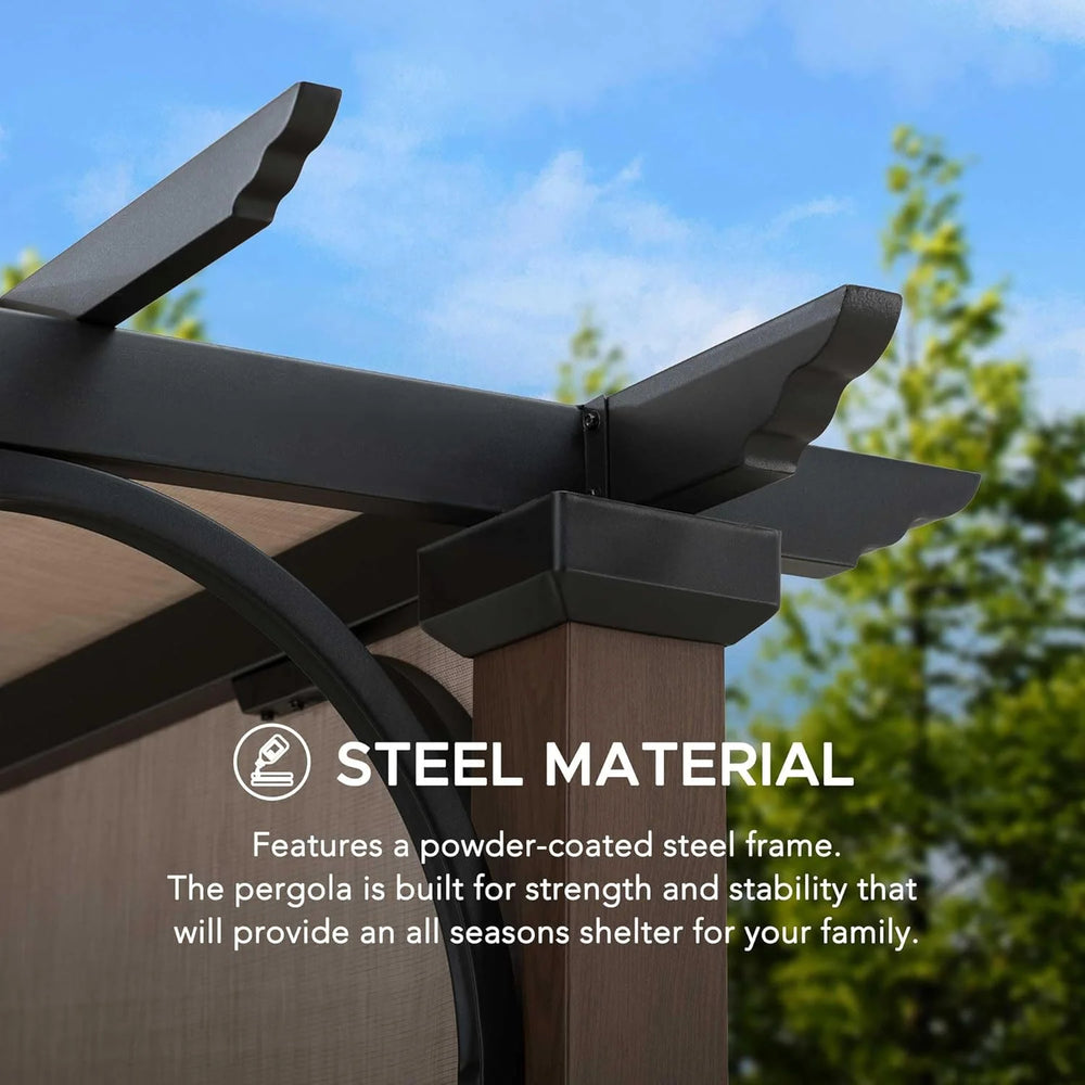 Sunjoy 11 x 11 ft Metal Pergola with Adjustable Tan Garden Shade Nibeza Style