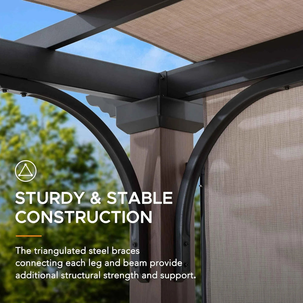 Sunjoy 11 x 11 ft Metal Pergola with Adjustable Tan Garden Shade Nibeza Style