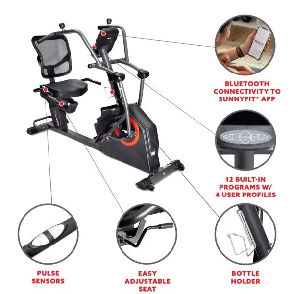 Sunny Health & Fitness Smart Recumbent Cross Trainer Elliptical Exercise Bike Nibeza Style