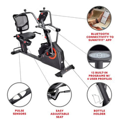 Sunny Health & Fitness Smart Recumbent Cross Trainer Elliptical Exercise Bike Nibeza Style