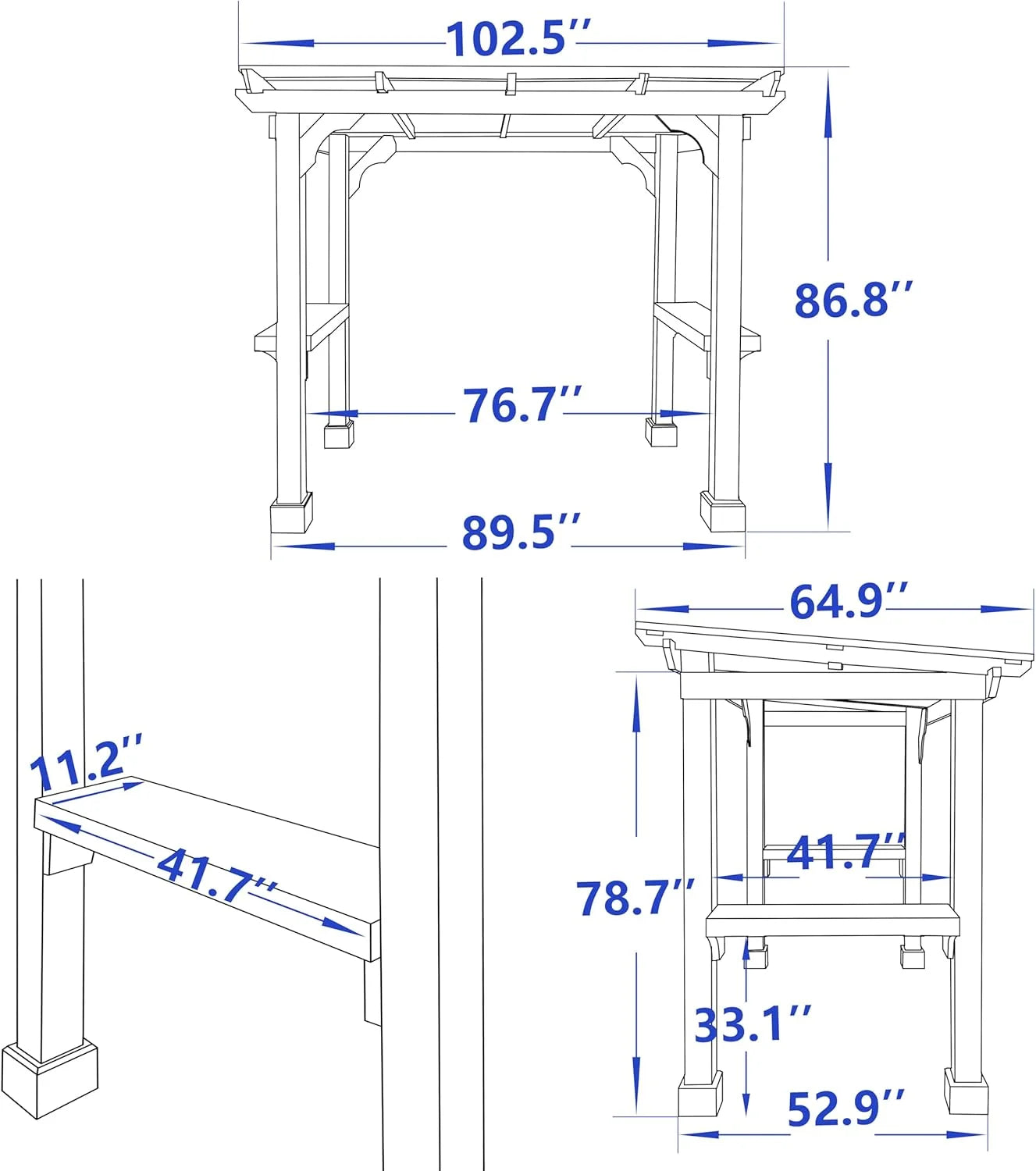 Veikous D Wooden Grill Gazebo Outdoor with Steel Roof Nibeza Style