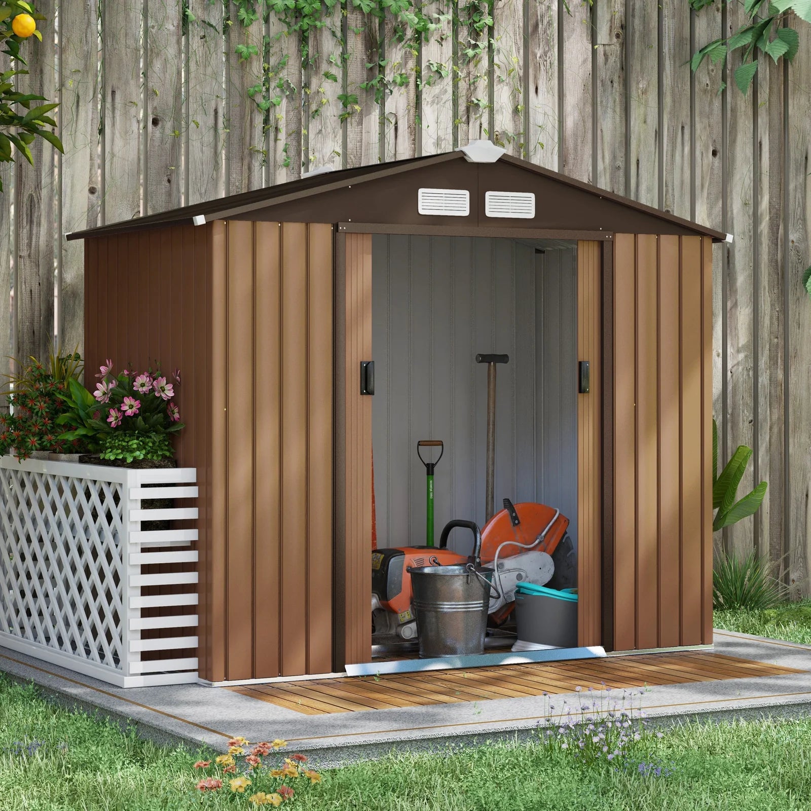 Outsunny 2 x 1 m Steel Shed Outdoor Garden Shed Large Patio Roofed Tool Metal Storage Building Foundation Sheds Nibeza Style