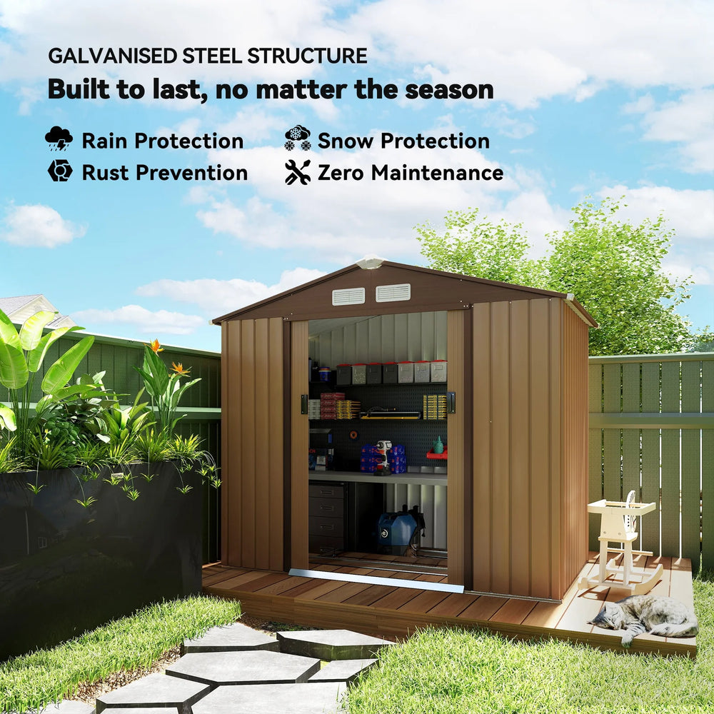 Outsunny 2 x 1 m Steel Shed Outdoor Garden Shed Large Patio Roofed Tool Metal Storage Building Foundation Sheds Nibeza Style