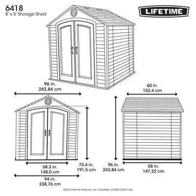 LIFETIME 8 X 5 Ft Outdoor Storage Shed with Window Nibeza Style
