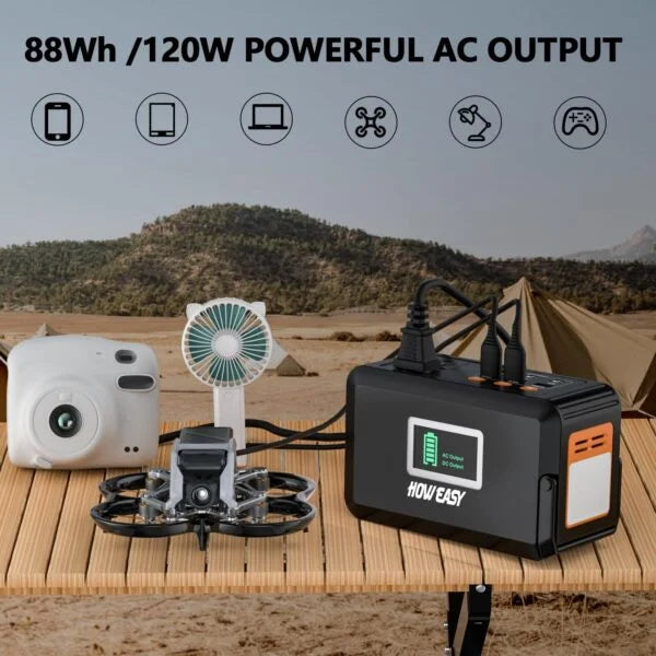 HOWEASY Portable Power Bank 120W 88W 24000mAh with 2 x 110V AC Outlets, 3 x DC Ports Nibeza Style