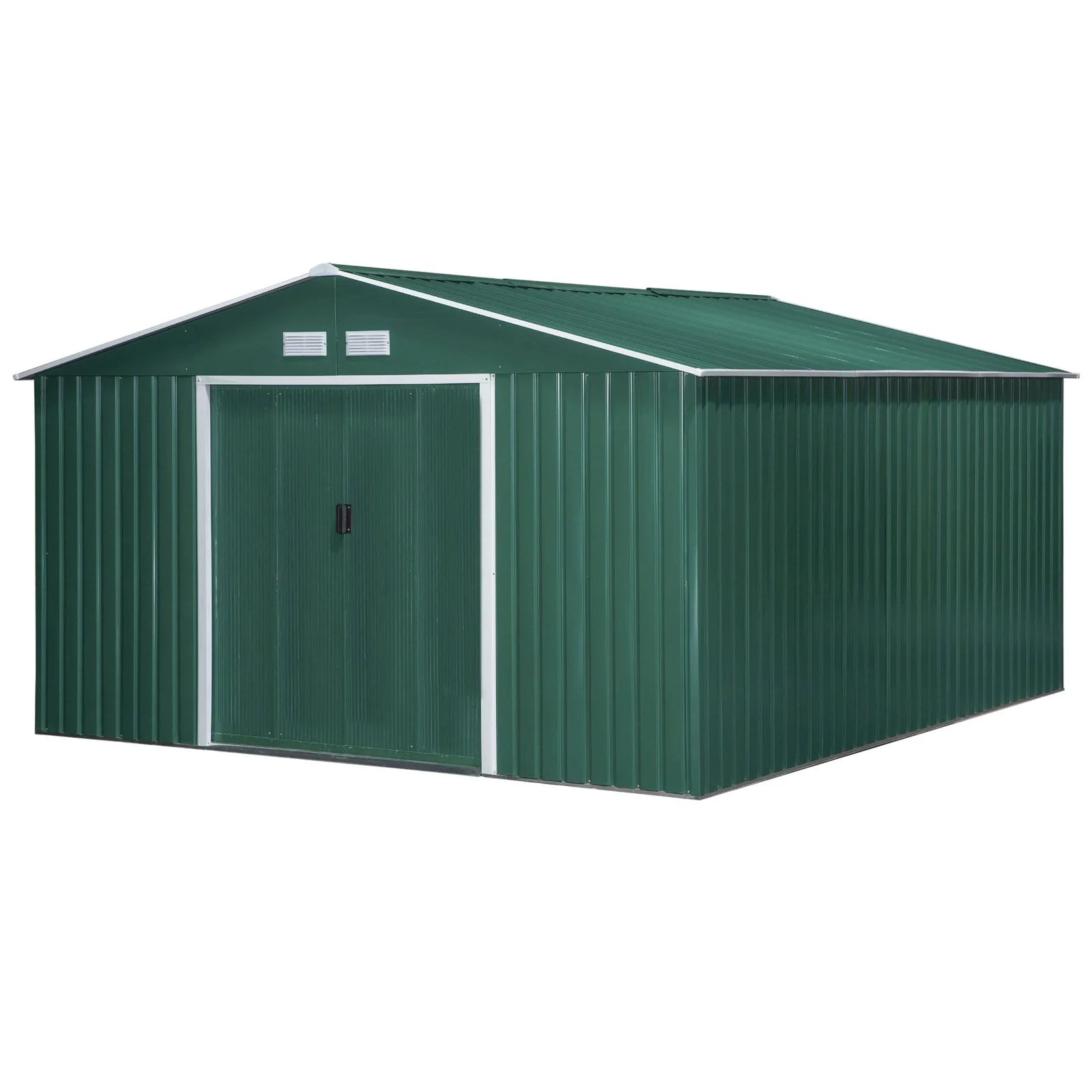 Outsunny Garden Shed with 2 Sliding Doors and 4 Steel Vents, 340x386x200cm, Green Nibeza Style