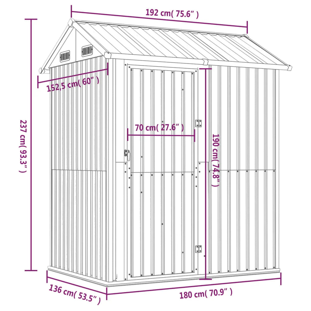 Vidaxl Garden Shed 192×152.5x237cm Galvanized Steel Nibeza Style