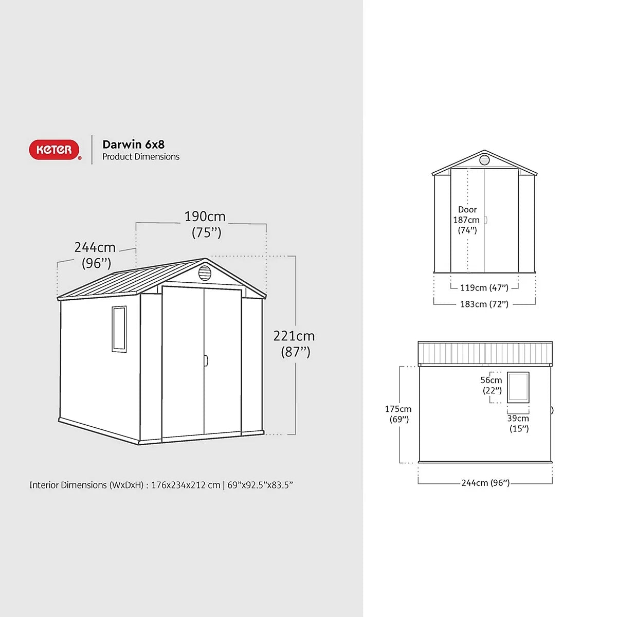 Keter Darwin 8X6 Ft Apex Plastic 2 Door Shed With Floor & 1 Window Nibeza Style