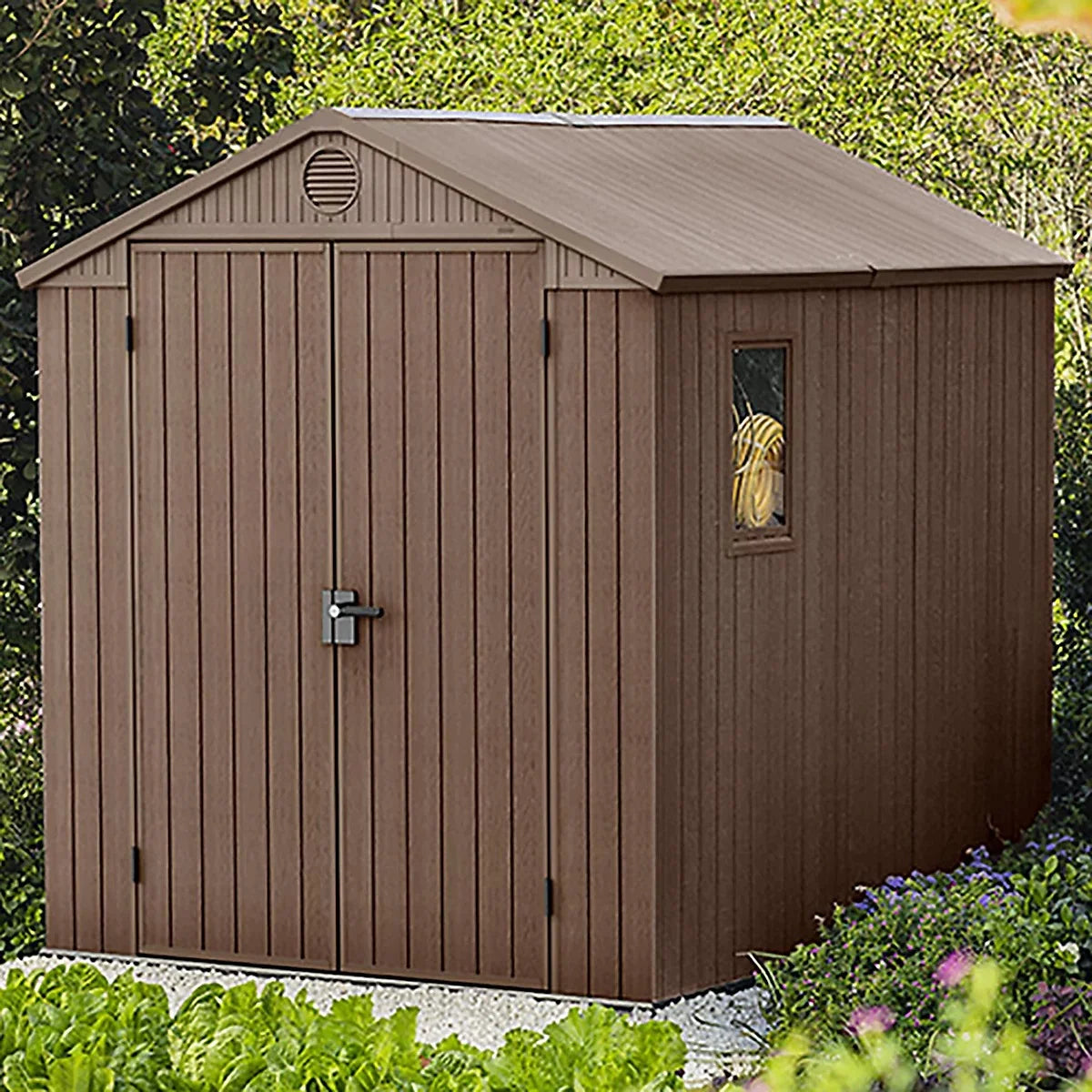 Keter Darwin 8X6 Ft Apex Plastic 2 Door Shed With Floor & 1 Window Nibeza Style