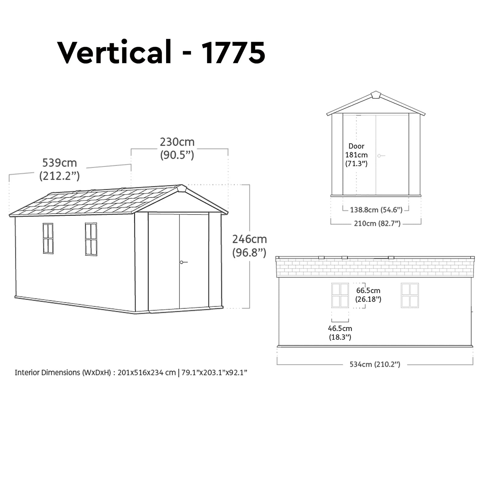 Keter Newton Plus 17X7.5 Ft Apex Grey Plastic 2 Door Shed With Floor & 2 Windows Nibeza Style