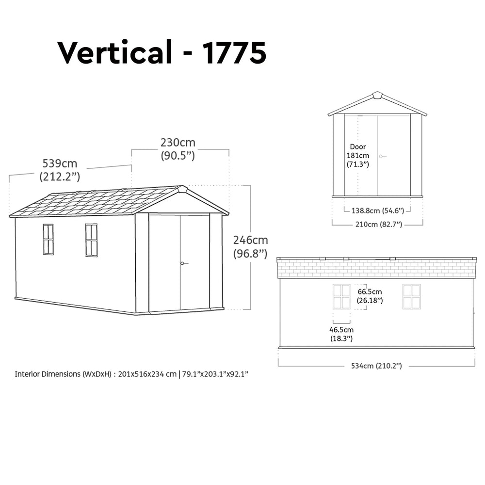 Keter Newton Plus 17X7.5 Ft Apex Grey Plastic 2 Door Shed With Floor & 2 Windows Nibeza Style