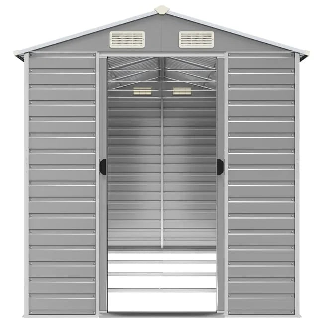 vidaXL Garden Shed Light Grey 191x385x198 cm Galvanised Steel Nibeza Style