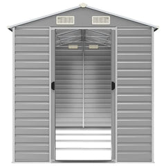 vidaXL Garden Shed Light Grey 191x385x198 cm Galvanised Steel Nibeza Style